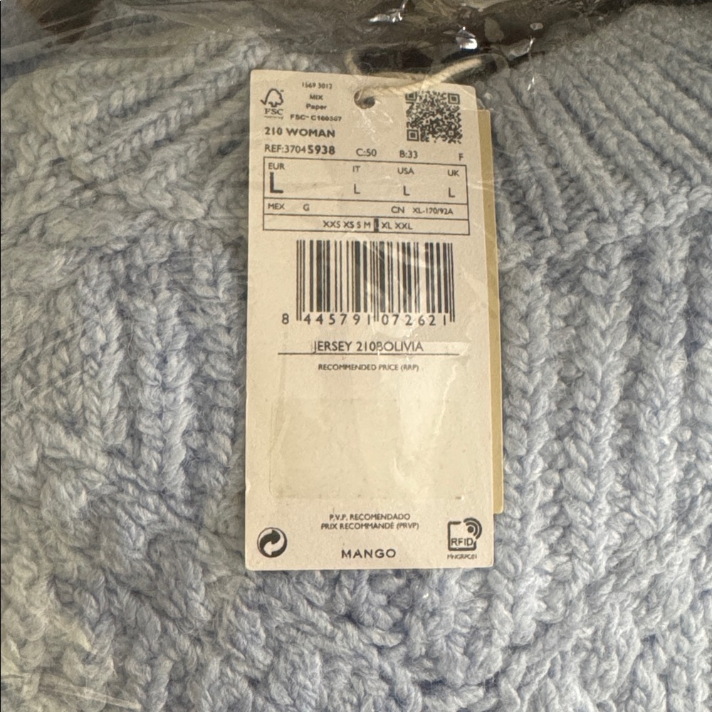 NWT MANGO OPENWORK KNIT SWEATER Soft Knit Sky Blue Sweater - Picture 5 of 5